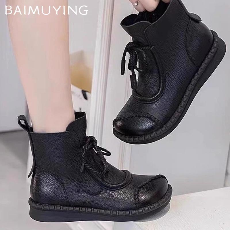 Женские ботильоны на плоской подошве из кожи со шнуровкой, дизайнерская повседневная обувь, классические туфли-оксфорды, тренд, зимние, новые, удобные, Botas De Mujer