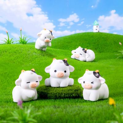 6 шт. мини-фигурка молочной коровы, смола, крошечный орнамент для крупного рогатого скота, миниатюрная статуя животного, игрушка, сказочный сад, микроландшафт, настольный компьютер