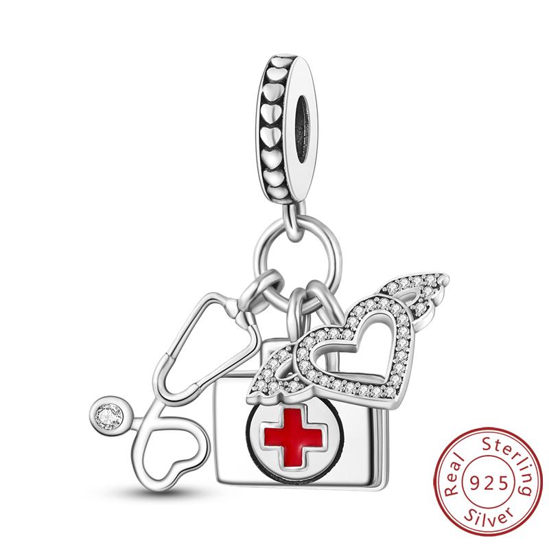 Red Series Charms Beads Pendan 925 Silver Suitcase Red Wine High Heels Cherry Charm Fit Bracelet Woman Jewelry