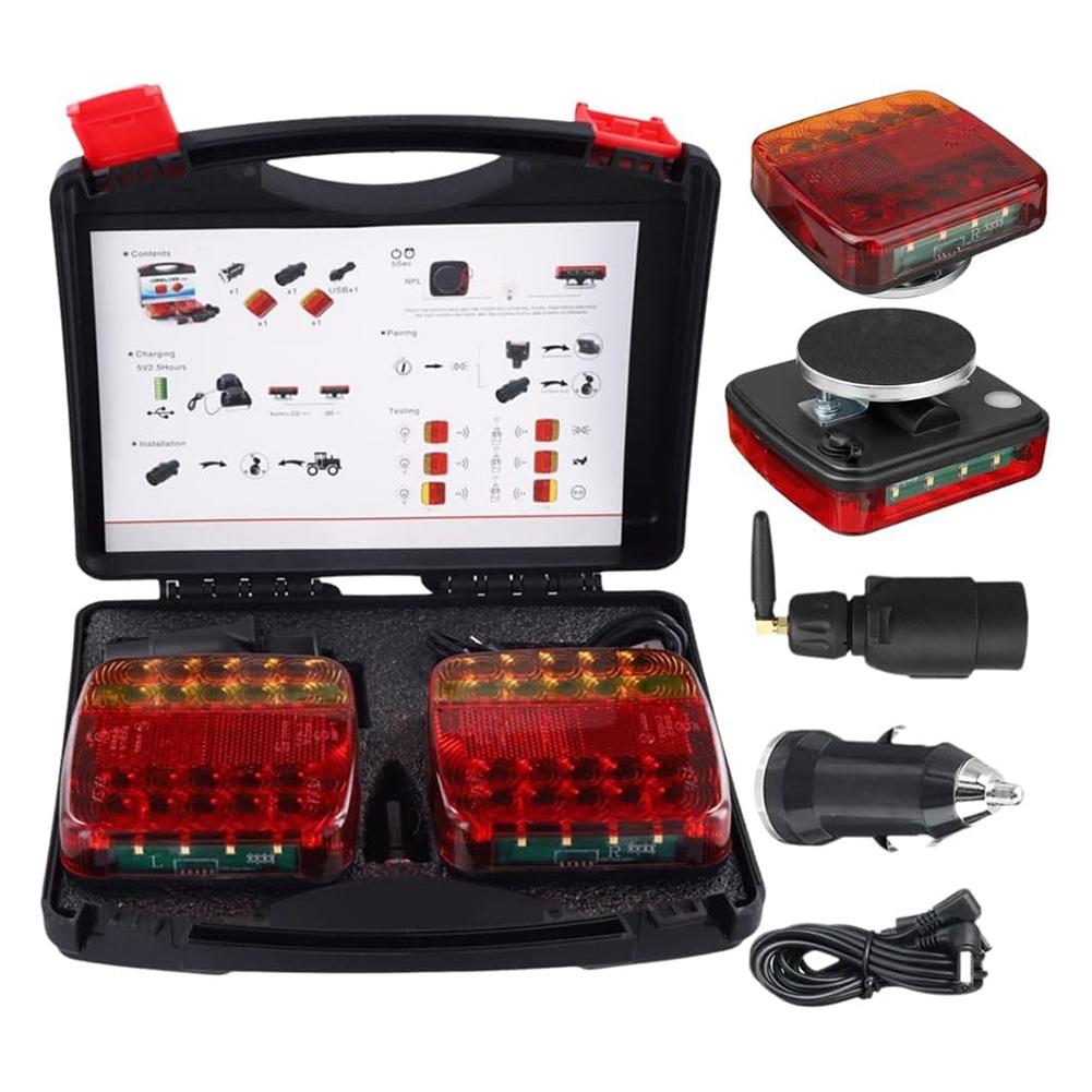 Rechargeable Towing Light Kit Waterproof Portable LED Tow Tail Lights Kit Trailer Tow Lights for Truck RV Camper Boat