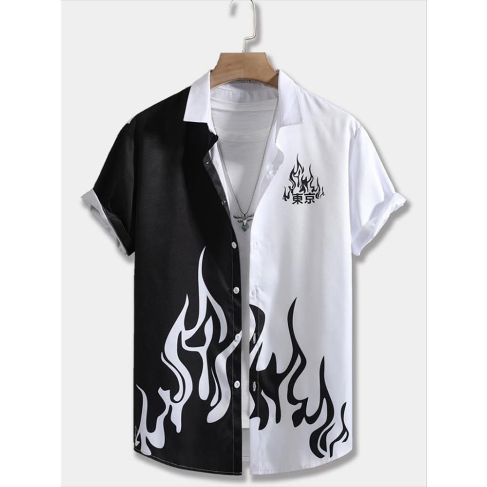 Мужская футболка с ретро-узором, рубашка в этническом стиле, повседневный топ с короткими рукавами, пляжная курортная гавайская одежда, лето