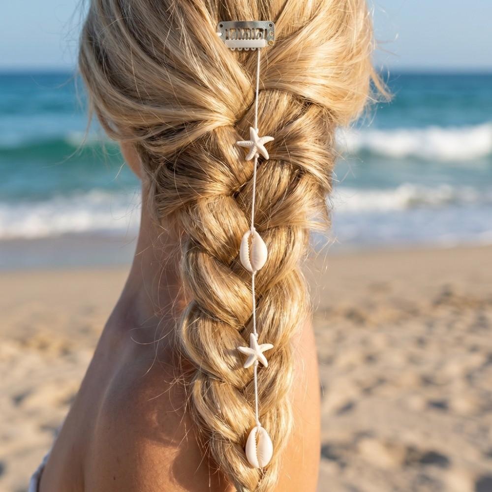 Stylish Starfish Seaside Decorative Hair Clip with Tassels Shell Bead Strands Vacations