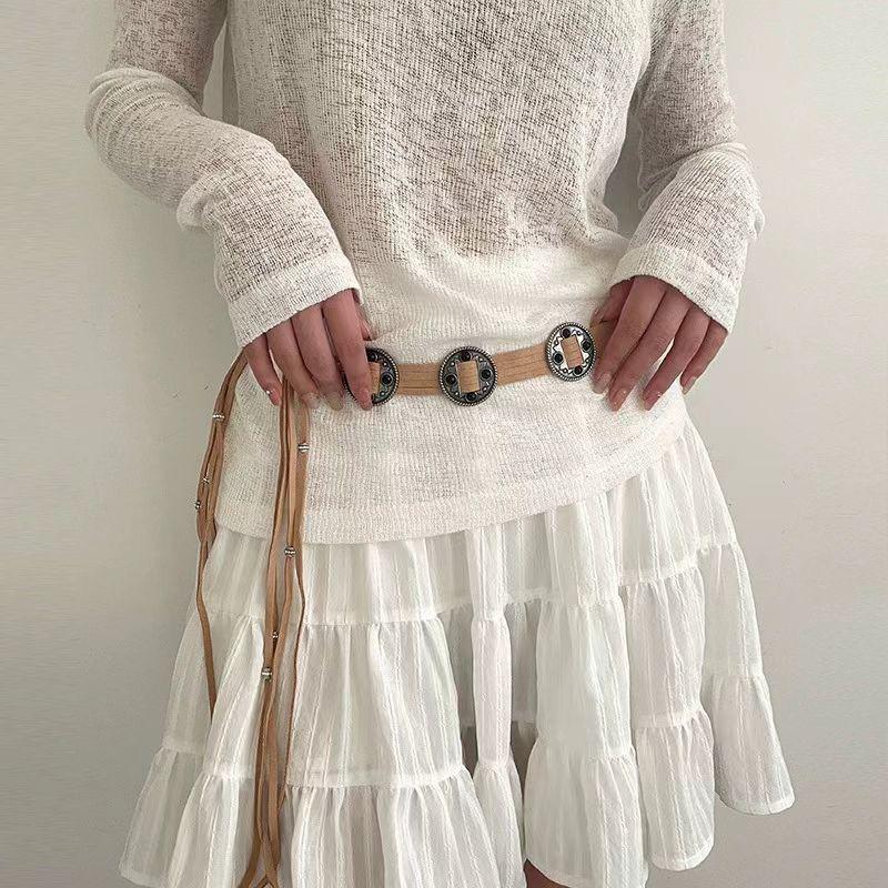 Vintage Coin Braided Sash Belt Boho Tassel Waistband Western Knotted Dress Girdle For Women Decoration