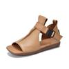 GKTINOO Peep Toe Flat Sandals 2025 Summer New Retro Genuine Leather Comfortable Soft Sole Belt Buckle Women's Shoes
