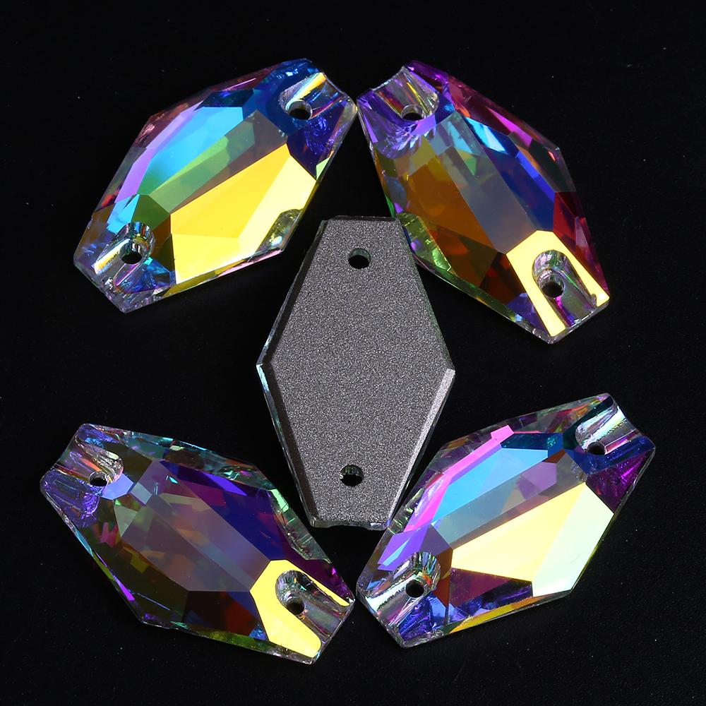 Xulin 11*18mm 17*28mm  Hexagon Shape Sew on Crystal Gems Stone for Clothes
