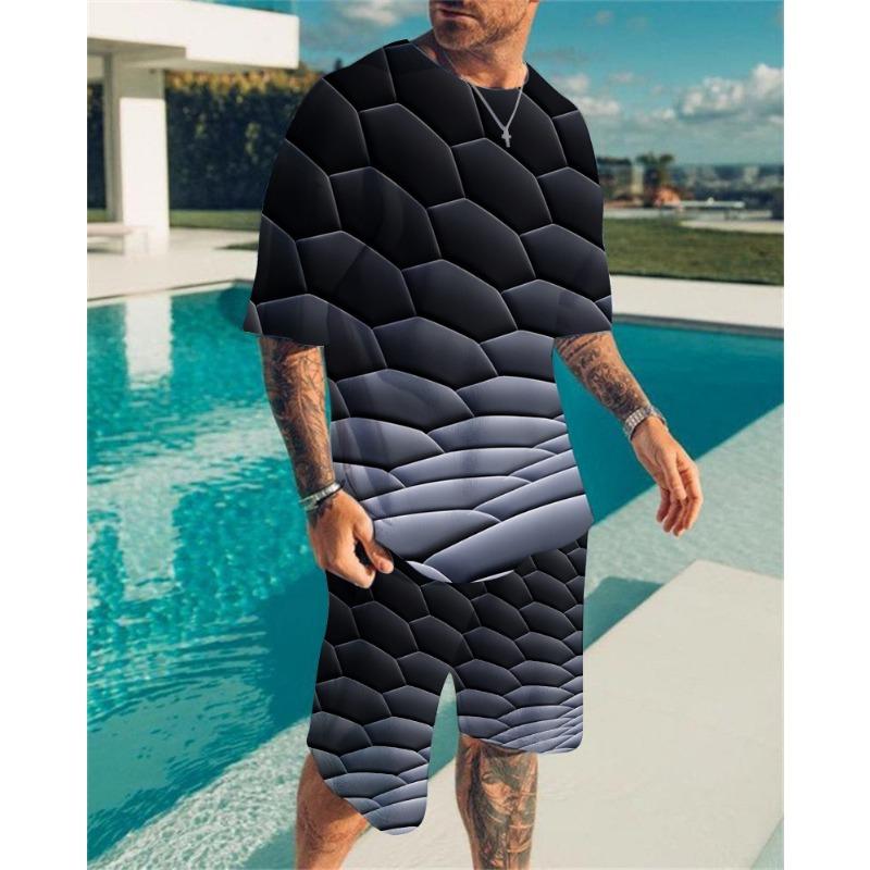 Летний цветной вихрь 3D принт футболки шорты комплекты мужские спортивные костюмы свободный короткий рукав футболка брюки комплект мужские костюмы одежда