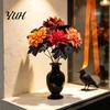 Fake Maple Leaf Decor Halloween Artificial Flower, Fall Faux Sunflower Rose Bouquet with Black Autumn Themed Garland Leaves, Floral Arrangements