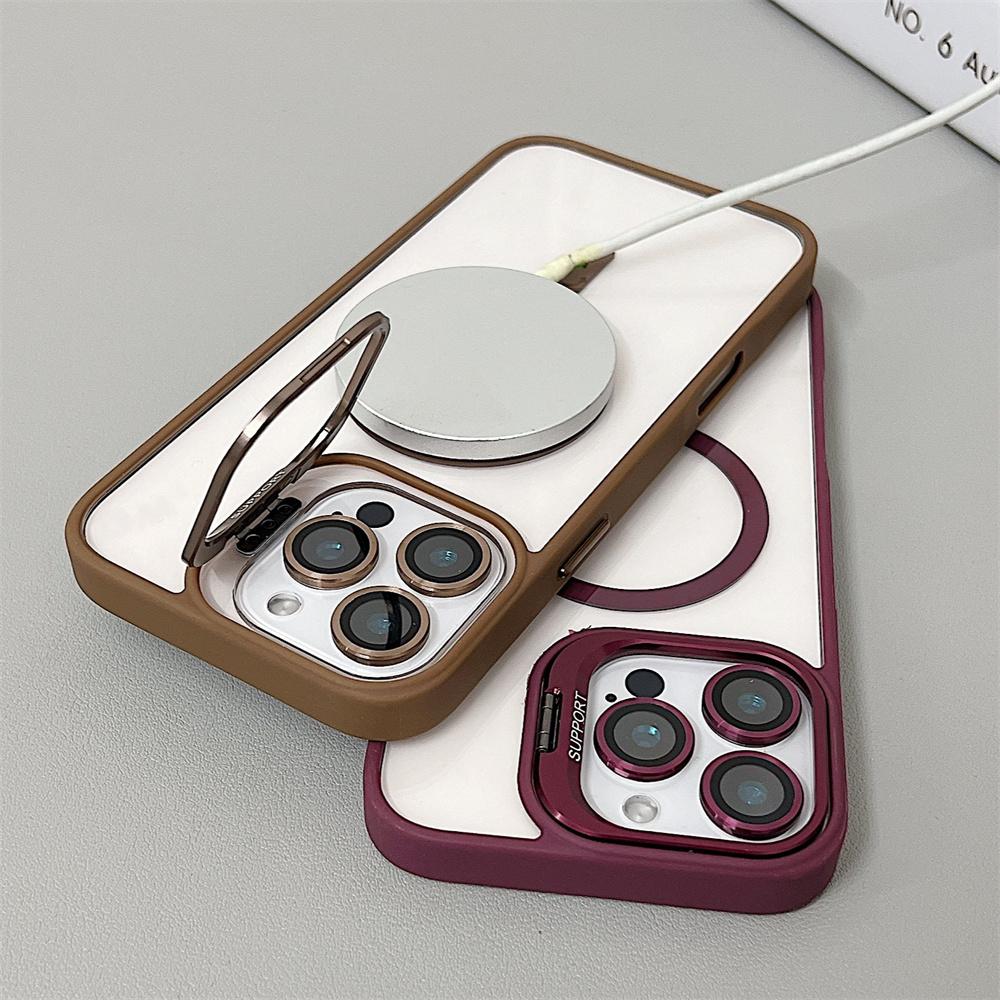 transparent magnetic shockproof phone case For iPhone 16 15 14 13 12 11 Pro Max Plus Magsafe Funda Stand Protection Cover