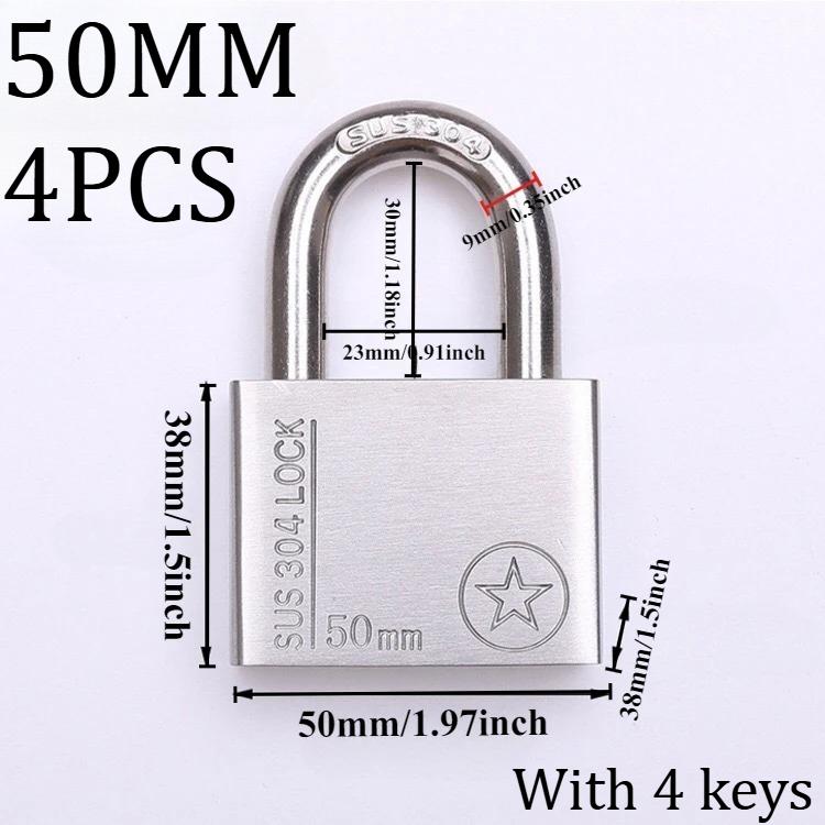 2/4 Pcs Padlock 304 Stainless Steel, Universal Key Lock, Home Cabinet Locker Outdoor Anti-theft Anti-skid Waterproof, Hardware