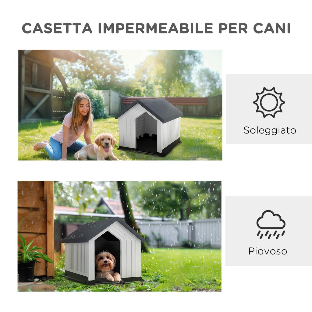 Small And Mini Outdoor Waterproof Plastic Dog House With Window 62x61x60 Cm Gray