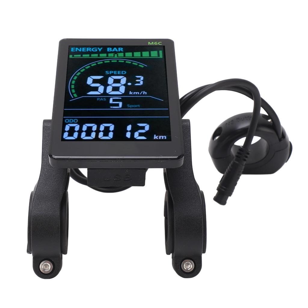 M6C Electric Bike LCD Display Meter ABS Electric Bike Display Screen Control Panel with 6 Pin