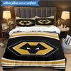 3PCS Wolves Football Club Emblem Printed Soft Bedding Set,Including 1pc Duvet Cover And 2pcs Pillowcases Perfect for Bedroom, Dormitory, Fan gift