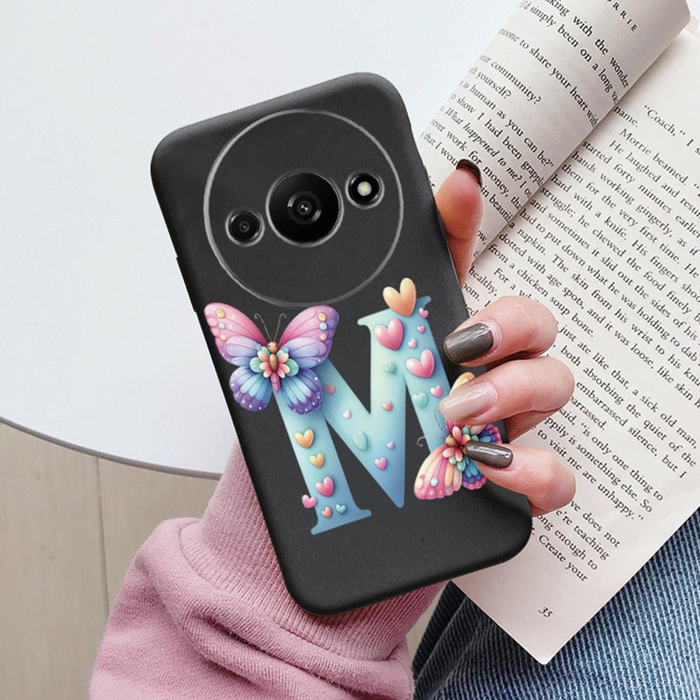 Phone Case For Xiaomi Redmi A3 4G A3x Pink Letter Flower Butterfly Shockproof Soft Silicone Cover Camera Protection TPU Fundas