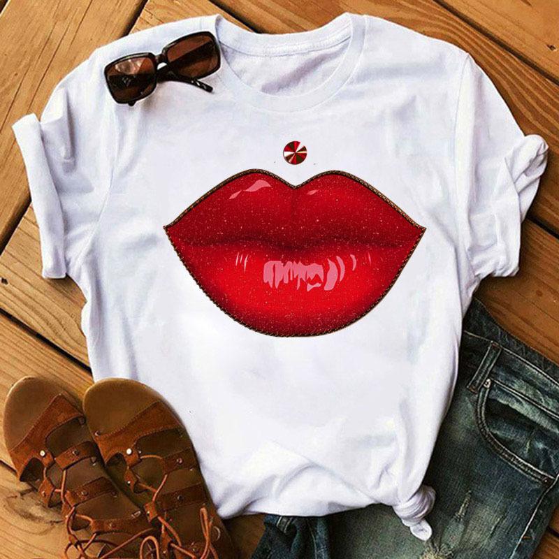 Футболка с блестками 'Burst Sequin Lip' с коротким рукавом, милая белая, женская, Харадзюку, оверсайз, топы