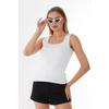 Women's White Sleeveless Blouse Thick Strap Crop Athlete Slim Summer Square Collar Knitwear Kare1010