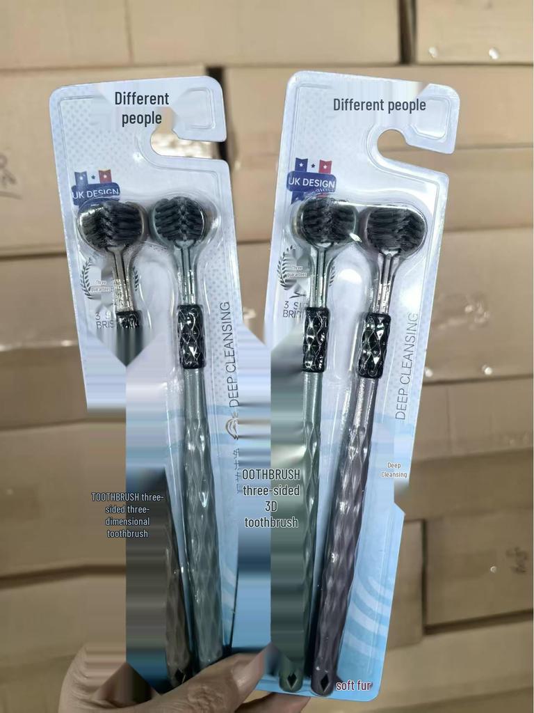 «Трехсторонняя зубная щетка с мягкой щетиной для взрослых – широкая головка с защитой десен, премиальный дизайн с тремя головками»