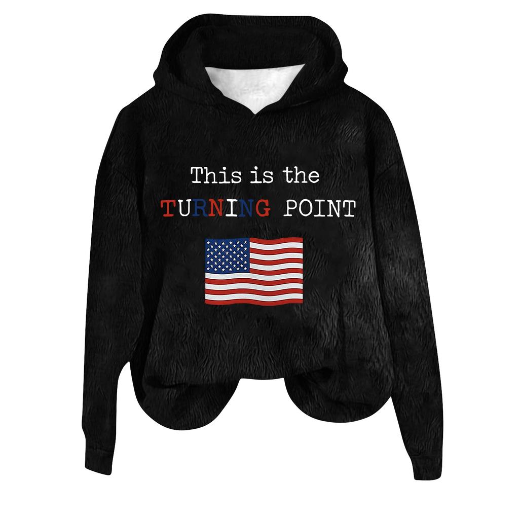 Women's Hooded Long Sleeve Printed Flannel Top Hooded Sweatshirt