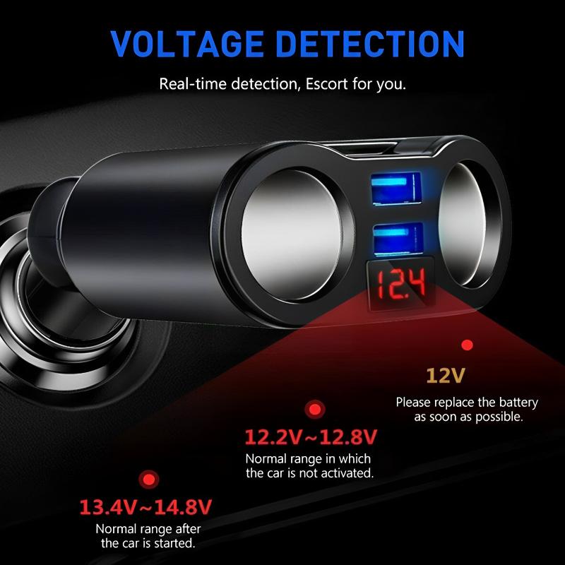 Car Cigarette Lighter USB Splitter Plug Converter For Cigarette Digital Display Voltmeter Fast Charging Mobile Phones Adapter