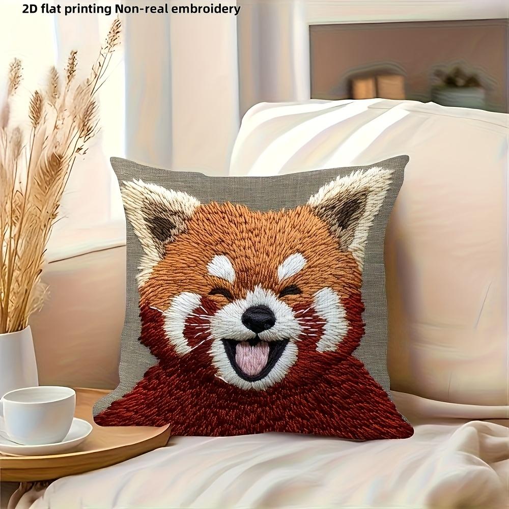 2D Red Panda Pillow Cover Cute Smiling Red Panda Head Print Soft Cushion Case For Sofa Couch Home Decor