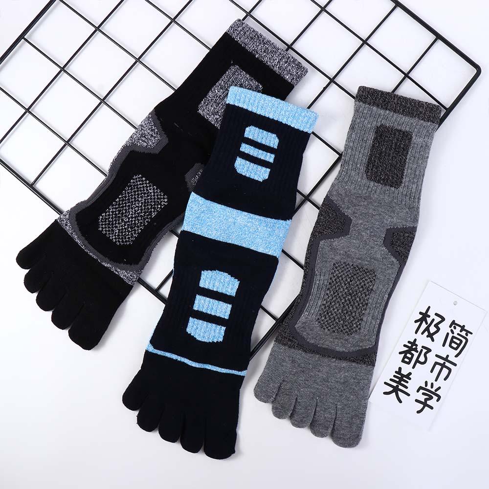 Patchwork Color Thick Long Tube Trendy Retro Middle Tube Hosiery Five Finger Socks Cotton Man Socks