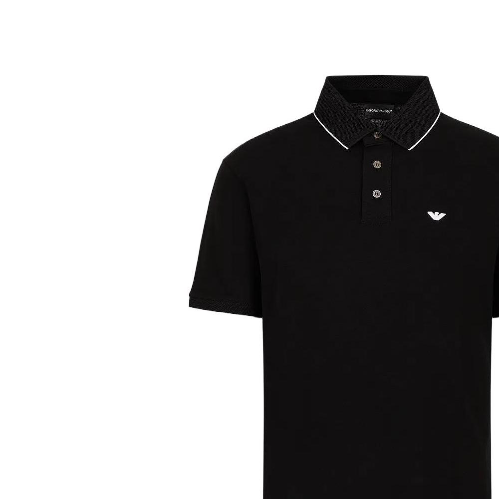 Emporio Armani Мужская футболка-поло с коротким рукавом, цветные полосы, вышитый логотип, SS23, Черный 3R1F70-1JTKZ-0099