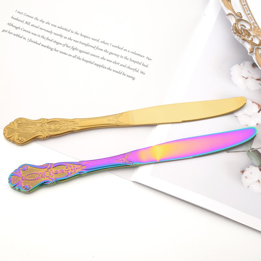 24pcs Gold Cutlery Set Royal Dinnerware Stainless Steel Silverware Spoon Fork Knife Kitchen Silverware Set Western Tableware