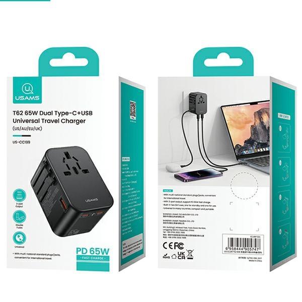 Ładowarka sieciowa 65W USAMS 4w1 USB-A/USB-C Czarna