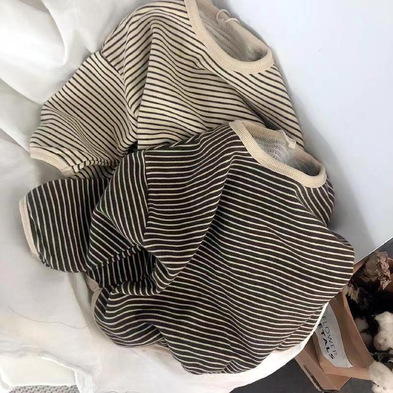Детская одежда весна/осень 2024: Футболка для мальчиков и полосатый свитер для девочек, свободный крой, длинный рукав