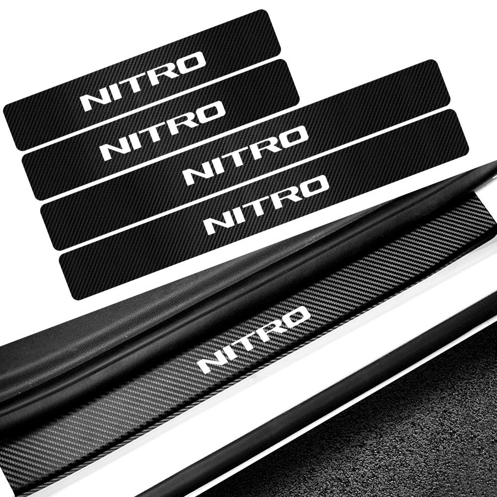 4Pcs Car Door Threshold Sill Carbon Fiber Sticker Protect Decals Accessories For Dodge Durango Dakota SXT Nitro Ram SRT Charger T666