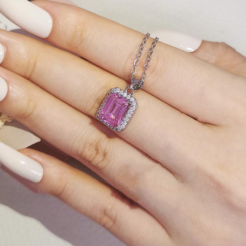 925 Sterling Silver Pendant Fashion Creative Multicolor Diamond Zircon Rectangle Necklace for Women