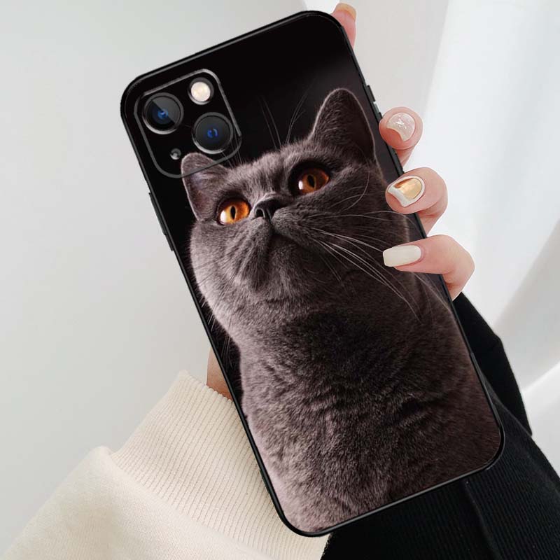 Красивый серый британский короткошерстный кот Чехол для iPhone 12 13 Mini 13 11 12 14 Pro Max XS X XR 6S 7 8 Plus SE 2020 Силиконовый чехол