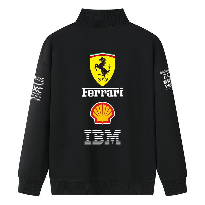 Мужская и женская толстовка на молнии до середины груди Ferrari F1 Racing с воротником-стойкой, принтом с логотипами спонсоров, для автоспорта, повседневная