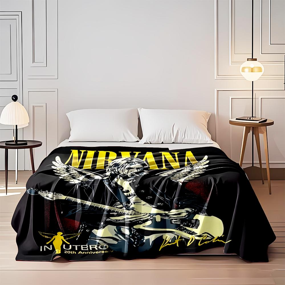Nirvana Winged Guitarist Art Blanket Flannel blanket for bedroom, living room, sofa, and nap sofas.