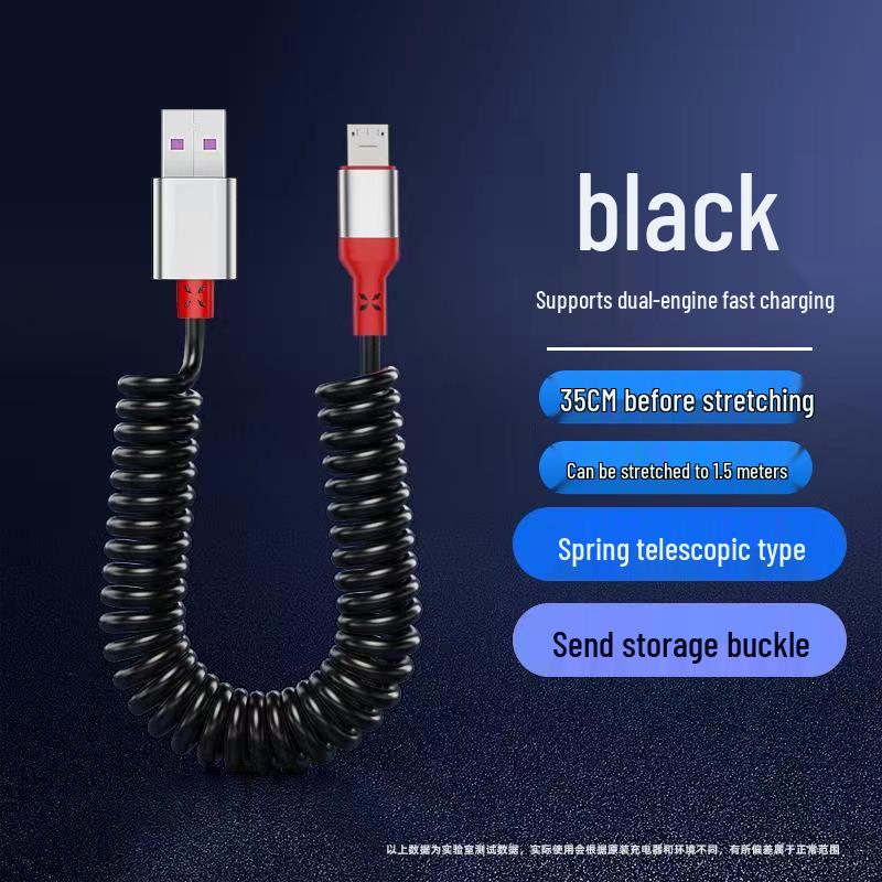 Двойной угловой пружинный выдвижной USB-кабель для быстрой зарядки 6A для телефонов и автомобилей