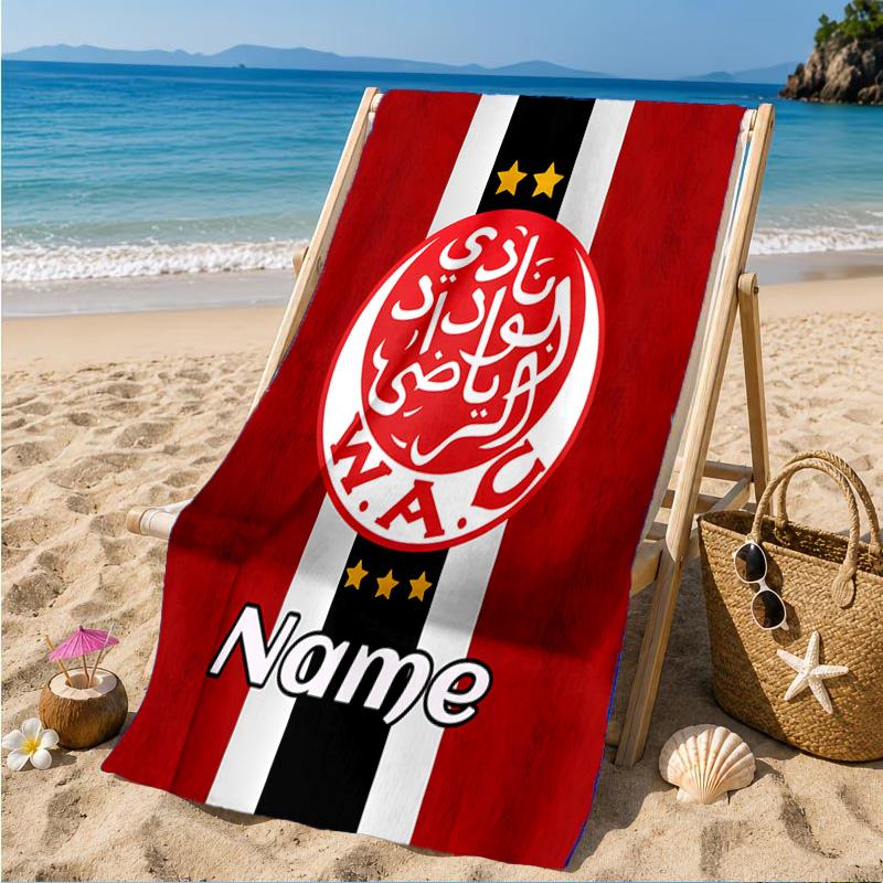 Custom Name Beach Towel Wydad Football Club Crest Microfiber Beach Towel, Lightweight for Summer Travel, Swimming Pool Fan Birthday Gift