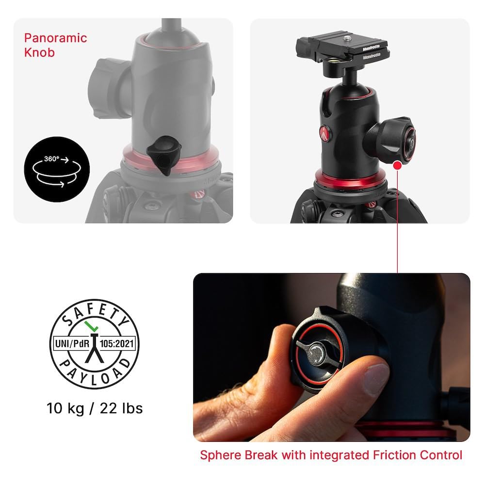 Штатив Manfrotto 190 Pro Aluminum с шаровой головкой Q6, Комплект из 3 секций, Совместим с Arca-Swiss, Черный, MK190X3-Q6T