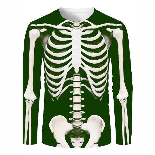 Мужской уличный винтажный оверсайз-топ с круглым вырезом и длинными рукавами, одежда с трендовым принтом, 3D узором черепа, модный длинный рукав, размер S-6XL