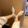 Genuine Leather Pointed Young Lady Streetwear Dating Pleated Solid Korean Girl Leisure Toe Slip On Sandals Women 2024 Summer New