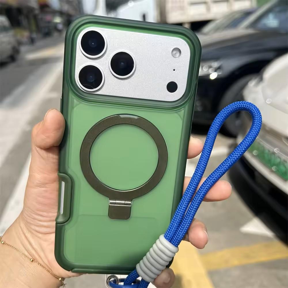 Роскошный матовый противоударный чехол с магнитной зарядкой Ott для iPhone Air 17 16 15 14 Plus Pro Max из TPU+PC с подставкой и ремешком для руки