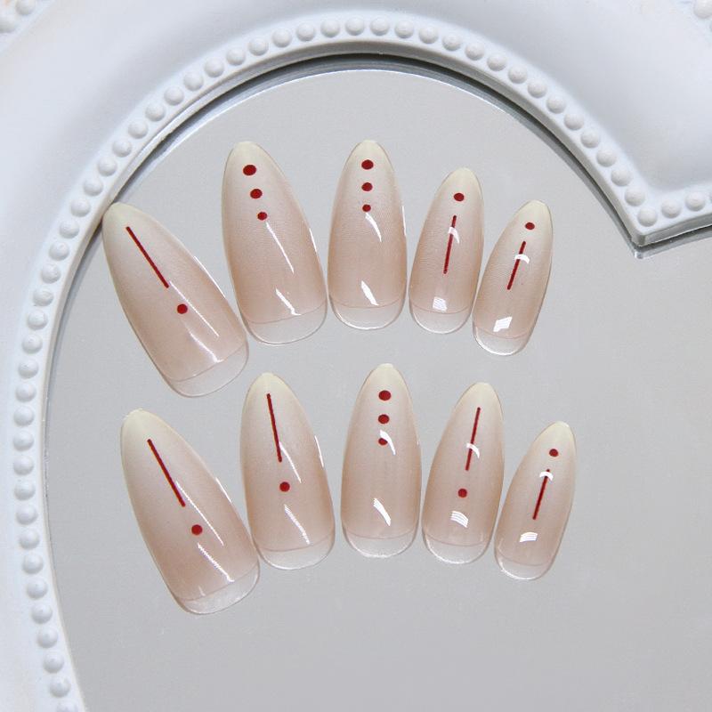 Milk apricot gradual change simple polka dot line fashion versatile fake nail patch removable wear armor 24 pieces