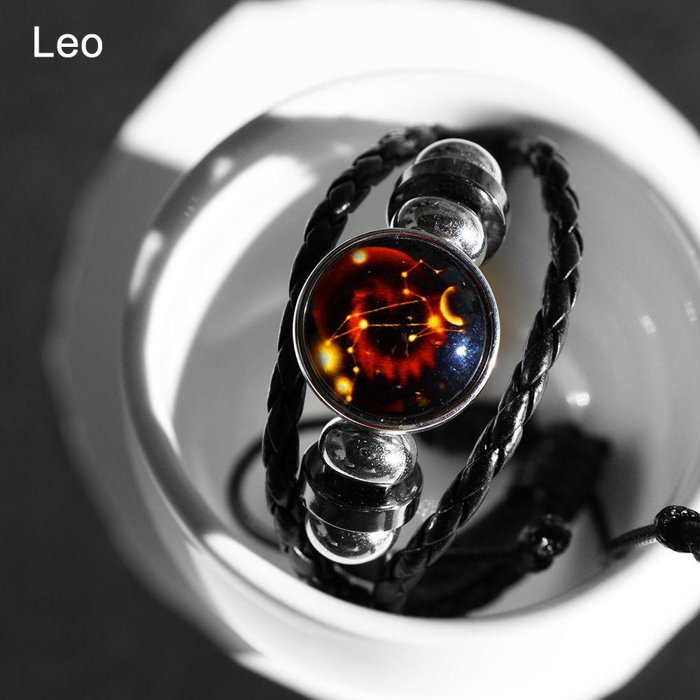 Adjustable Men Women 12 Constellation Zodiac Signs Bracelet Luminous  Braided Print Leather