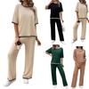 Women’s 2 Piece Travel Outfits Short Sleeve Sweater Pullover Wide Leg Pants Comfy Loungwear Set
