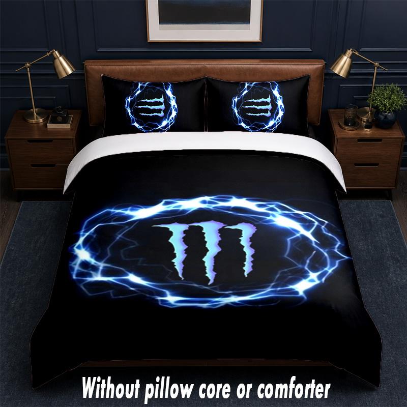 Monster Energy Design Bed Bedding Set 1 Duvet Cover + 2 Pillowcases Soft Breathable Household Bed Linens