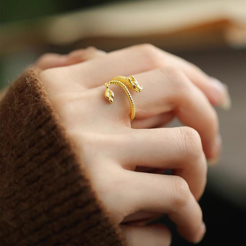 Элегантное серебряное кольцо S925 с драконом для женщин с регулируемым открытым дизайном и шикарным стилем