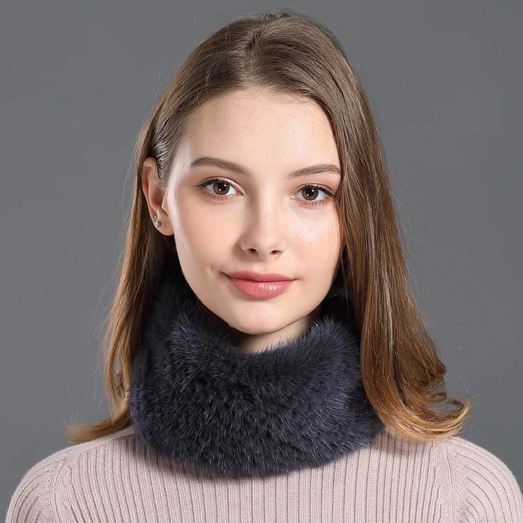 Elegant Women's Hand Knitted Rabbit Fur Breathable Animal Print Scarf Braided Collar Headband Short Winter Warm Snood Elastic