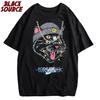 Hip Hop Oversized Tshirt Streetwear Cat Graphic Print Punk Gothic TShirt Men  Casual Washed Tee Shirts Harajuku Cotton Tops