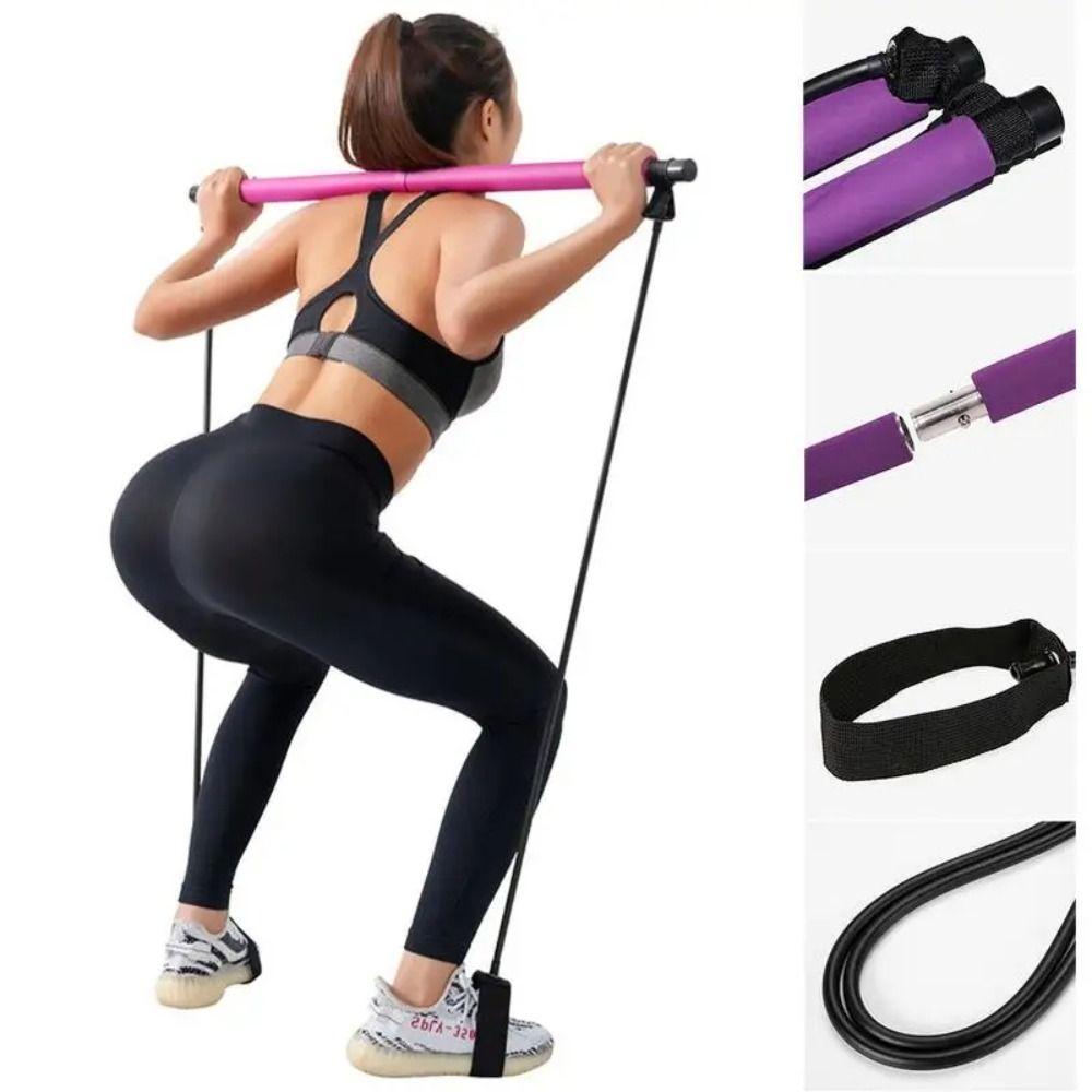С Ab Roller Pilates Bar Kit Stretching Yoga Resistance Bands Foot Loop Pilates Sticks Exercise