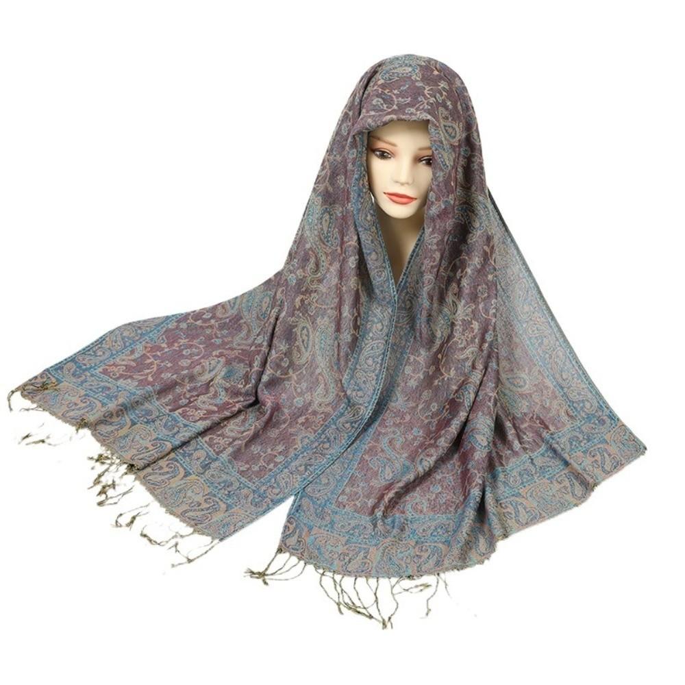 Ethnic Style Sunscreen Shawl Tassels Cashmere Scarf Head Wraps Paisley Shawl Beach