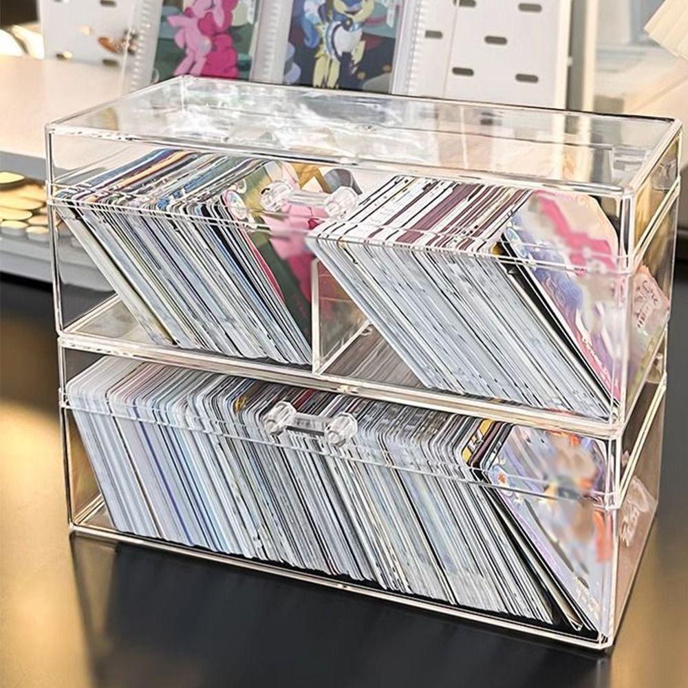 Large Capacity Photo Card Storage Box Acrylic Container Case with Lid Make Up Organizer Desk