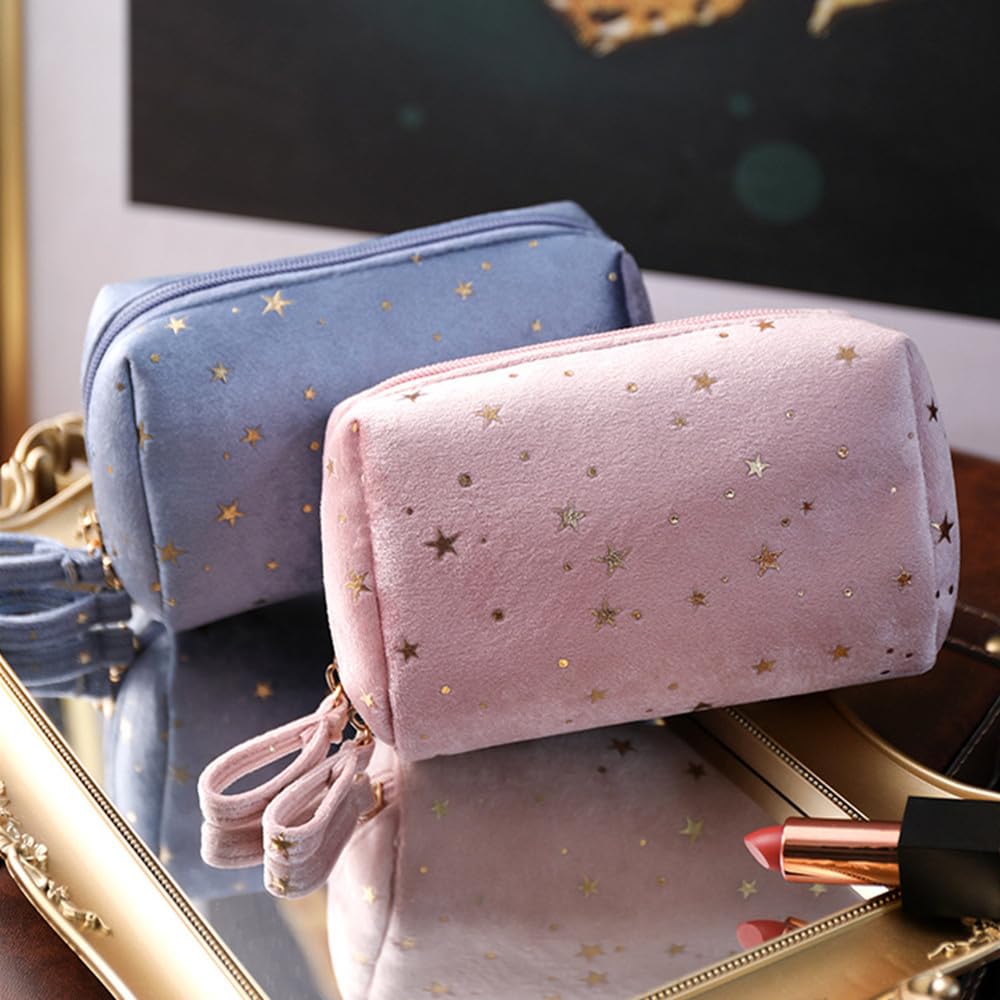 Tumecos Макияж Портативный Бархатный Клатч Звездное Небо Косметичка Большая Синяя 1 Сумочка, Сумка, Сумка, Вместимость, Стильный,